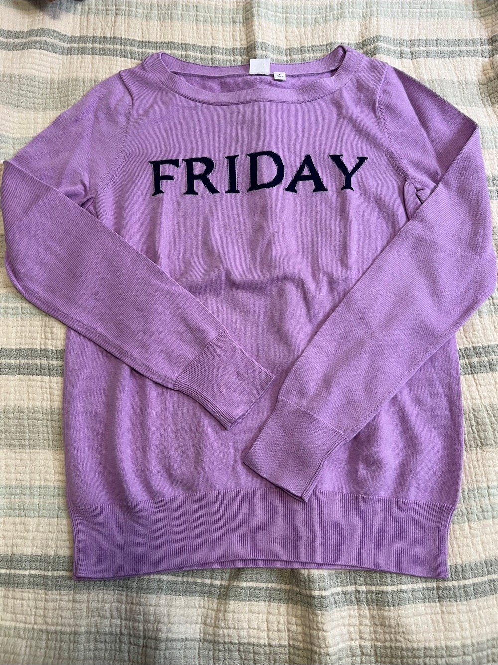 GAP Lavender Crewneck Sweater with 'FRIDAY' Text